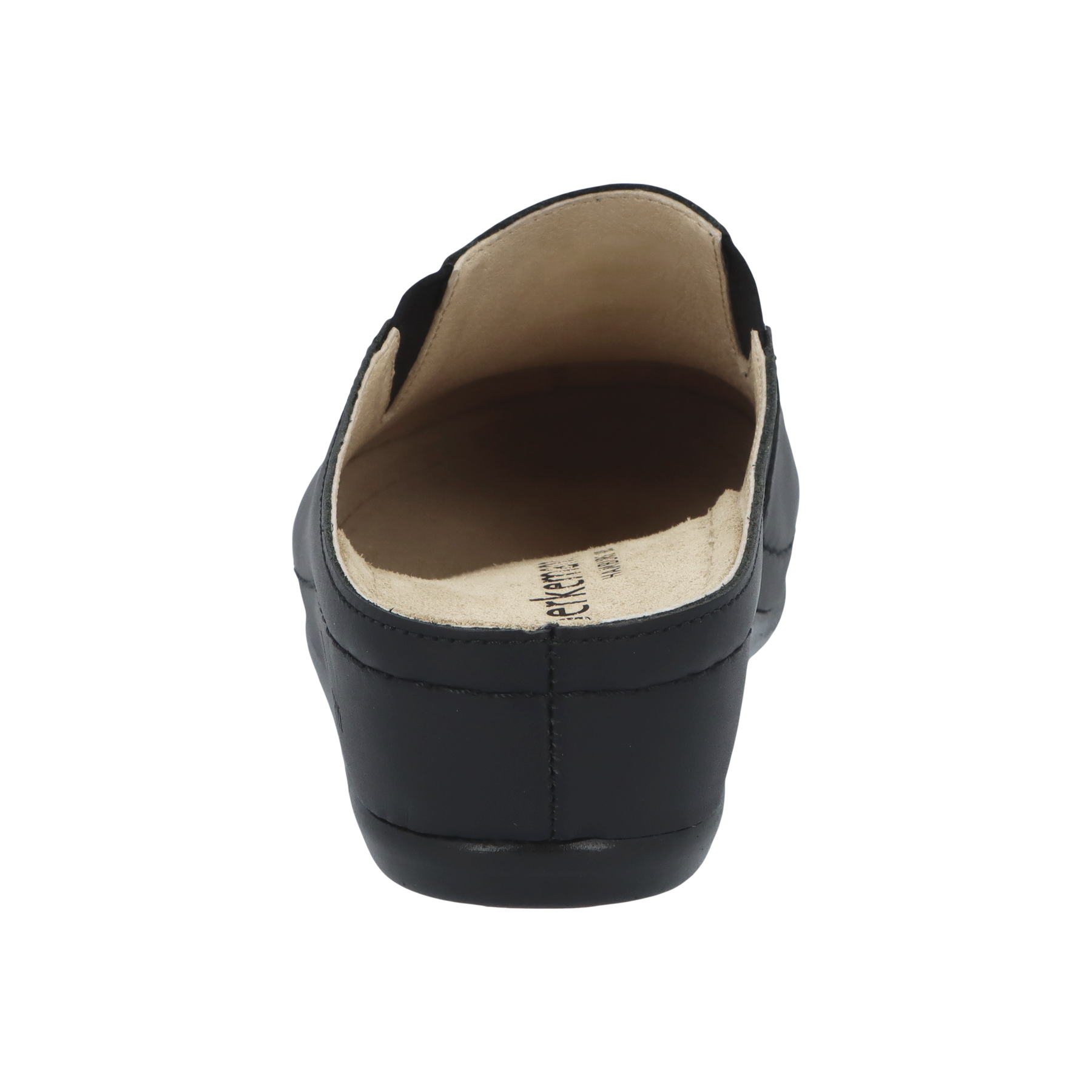 schwarze clogs hinteransicht