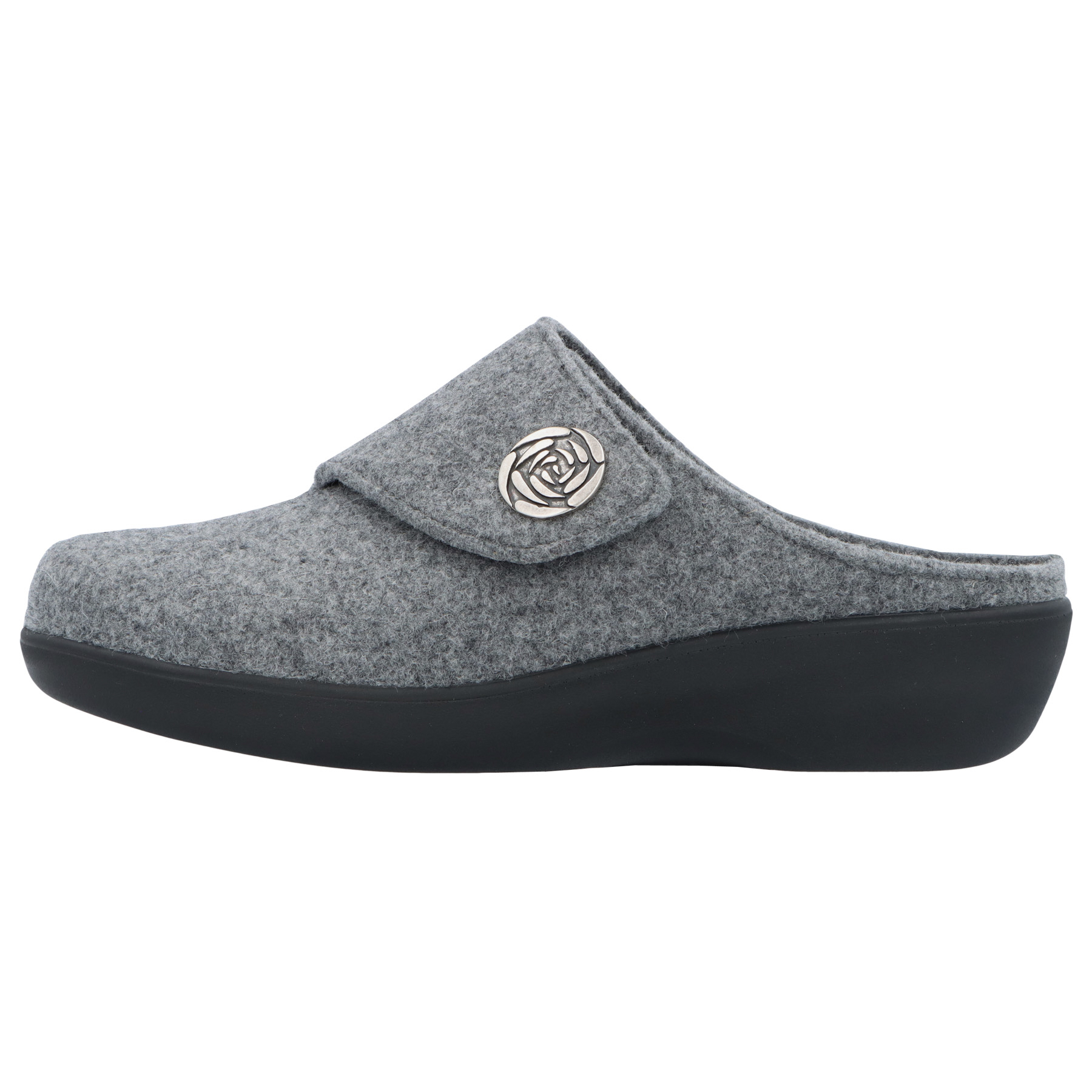 graue hausschuhe seitenansicht links