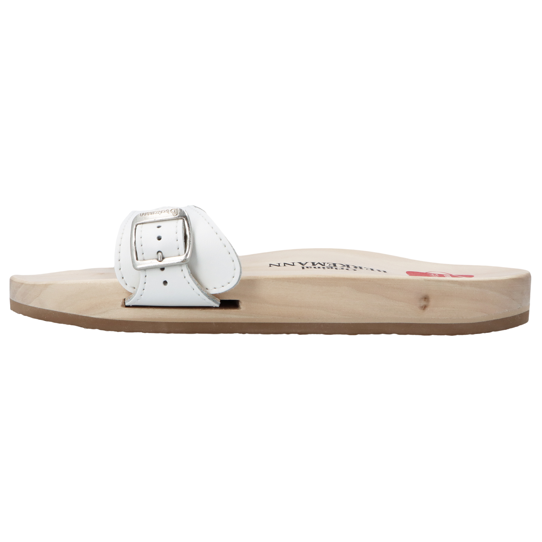 weiße holzschuhe seitenansicht links