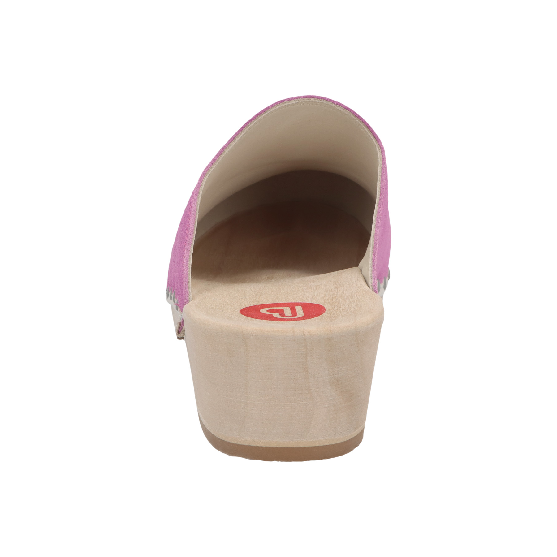 rote holzschuhe hinteransicht