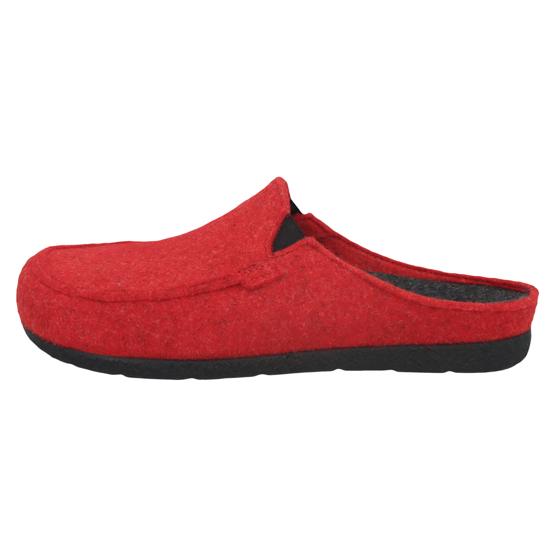 rote hausschuhe seitenansicht links