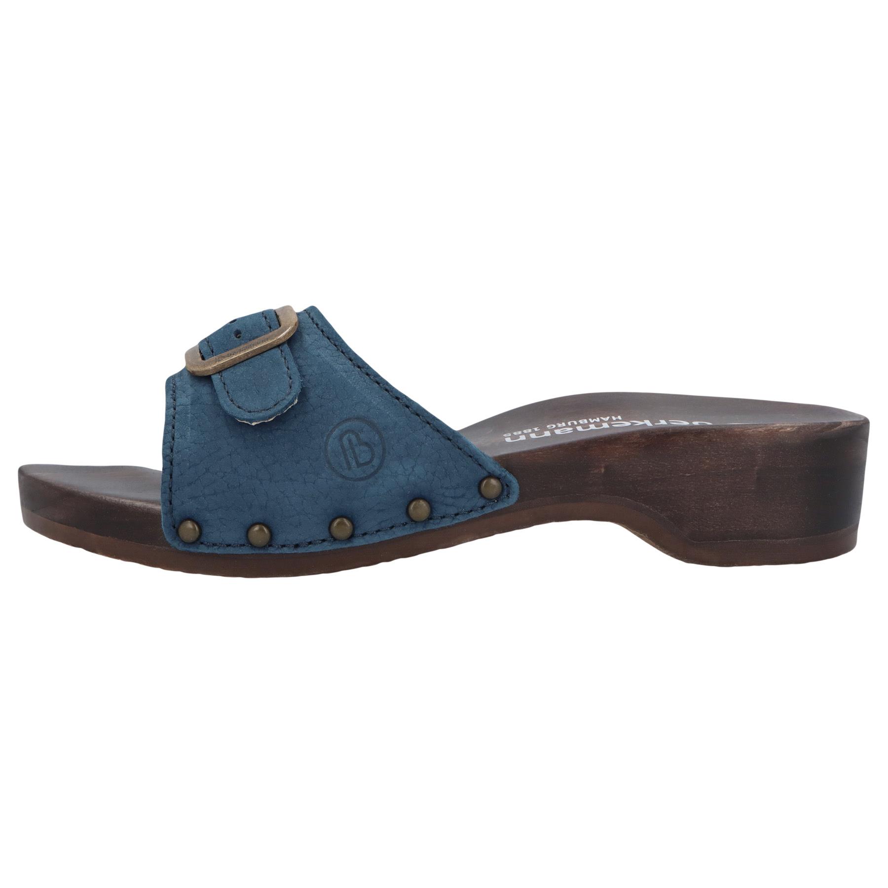 blaue holzschuhe seitenansicht links