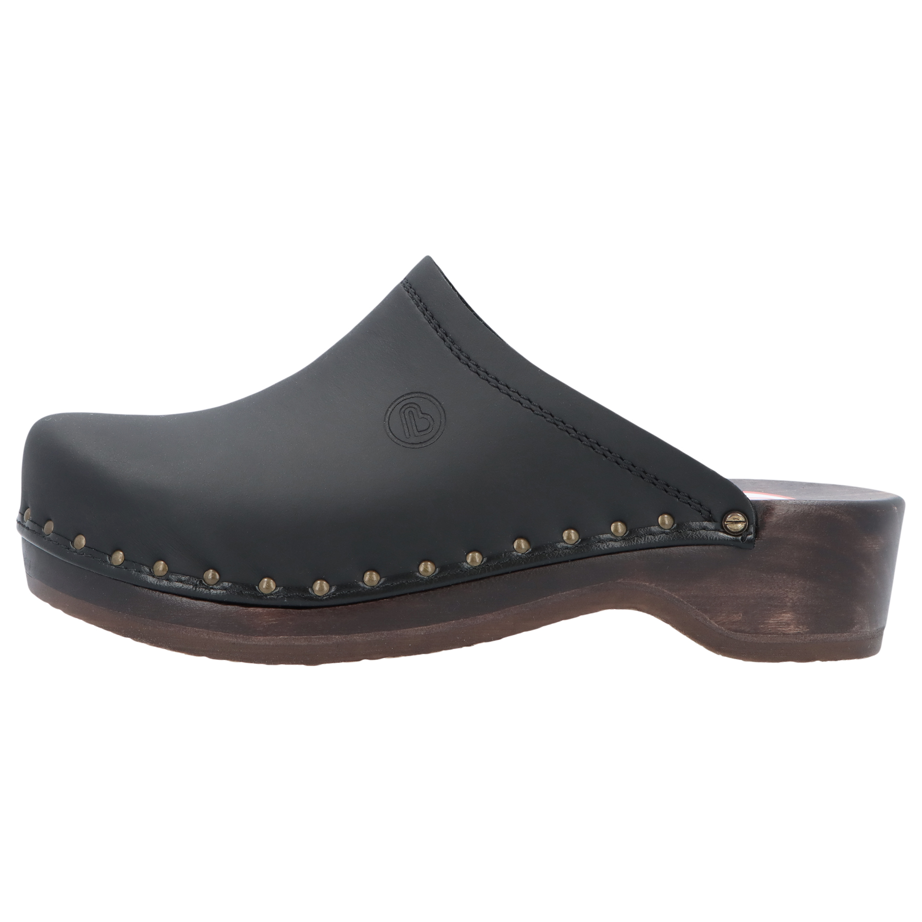 schwarze holzschuhe seitenansicht links