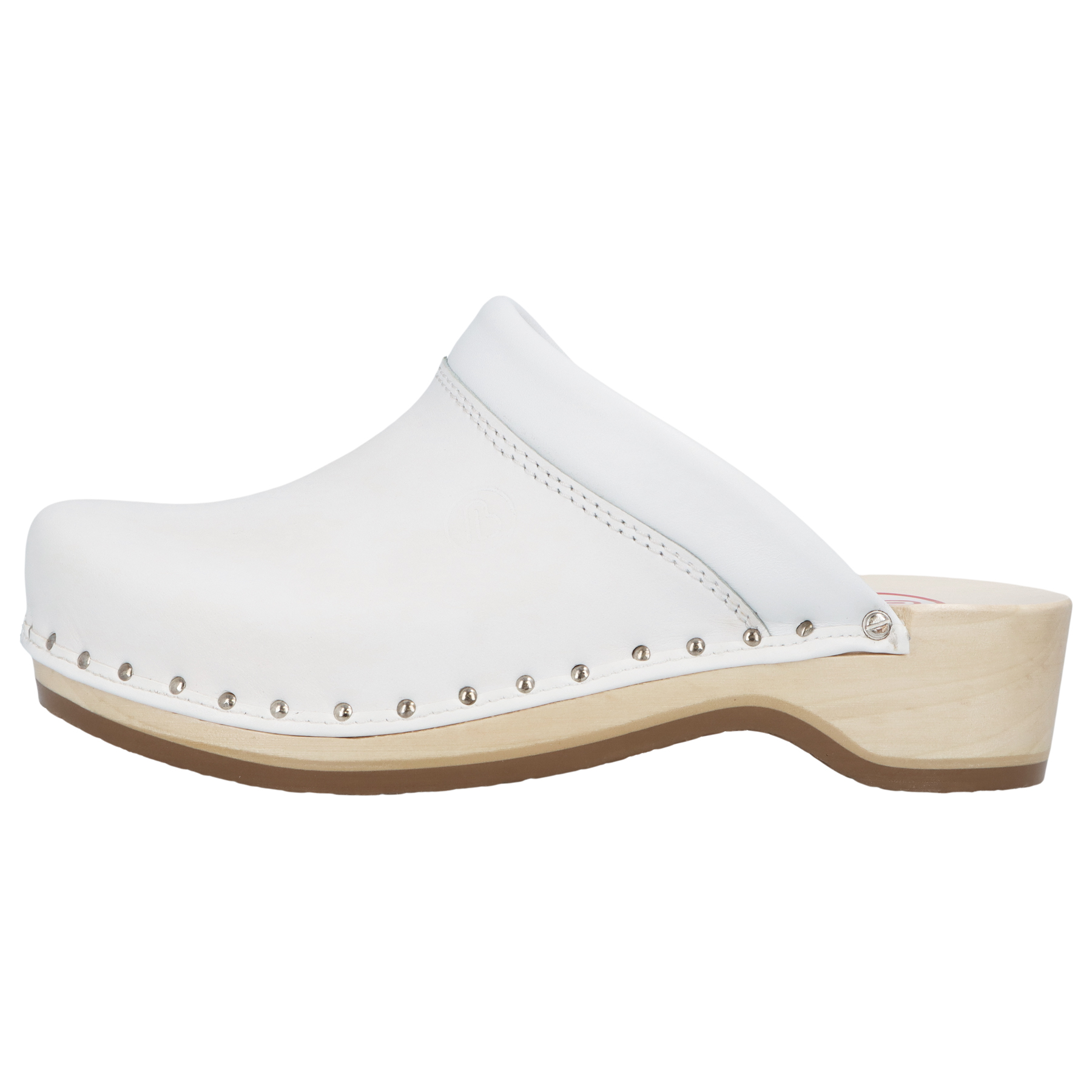 weiße holzschuhe seitenansicht links