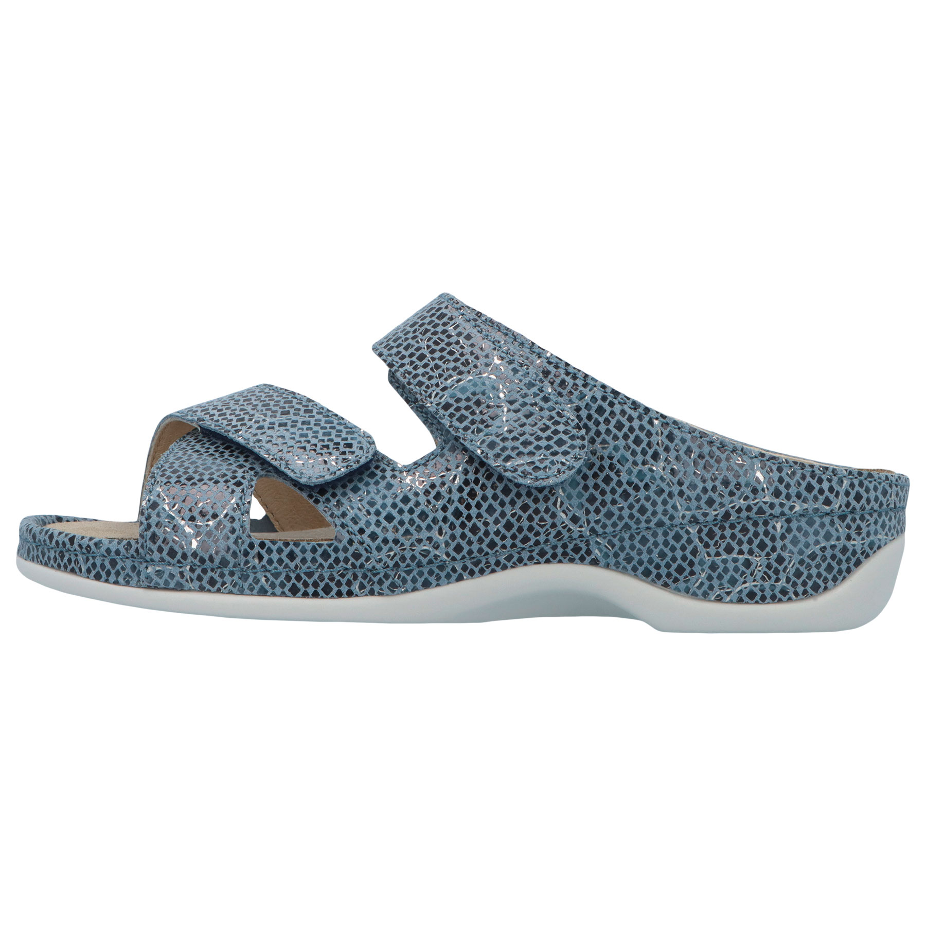 blaue pantolette seitenansicht links